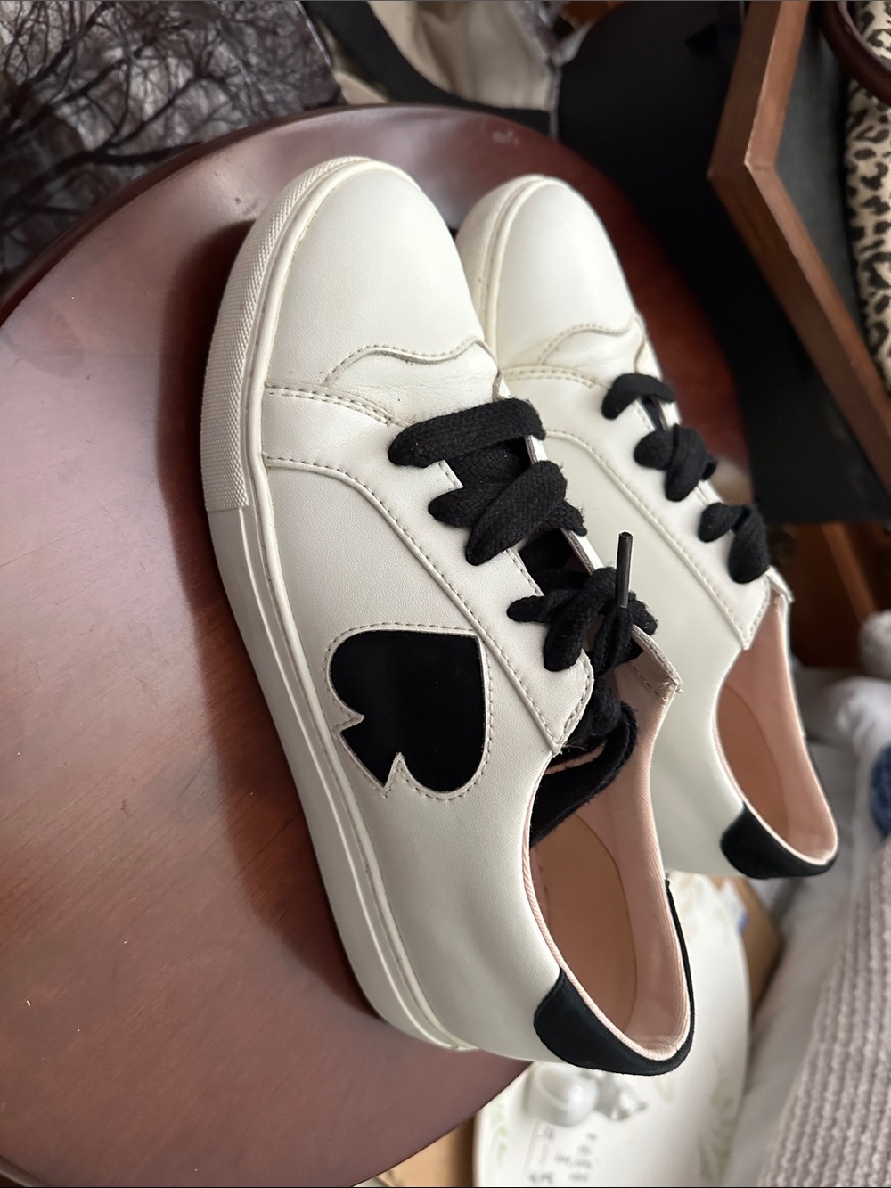 Kate Spade Fez Sneakers with Black Heart Accent and Black Laces